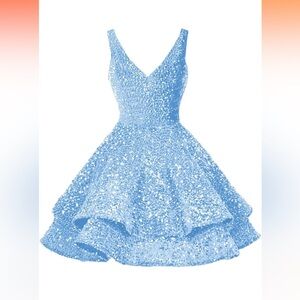 Short Blue Homecoming Dress, Tiered Ball Gown, Prom, Cocktail, Party Gown